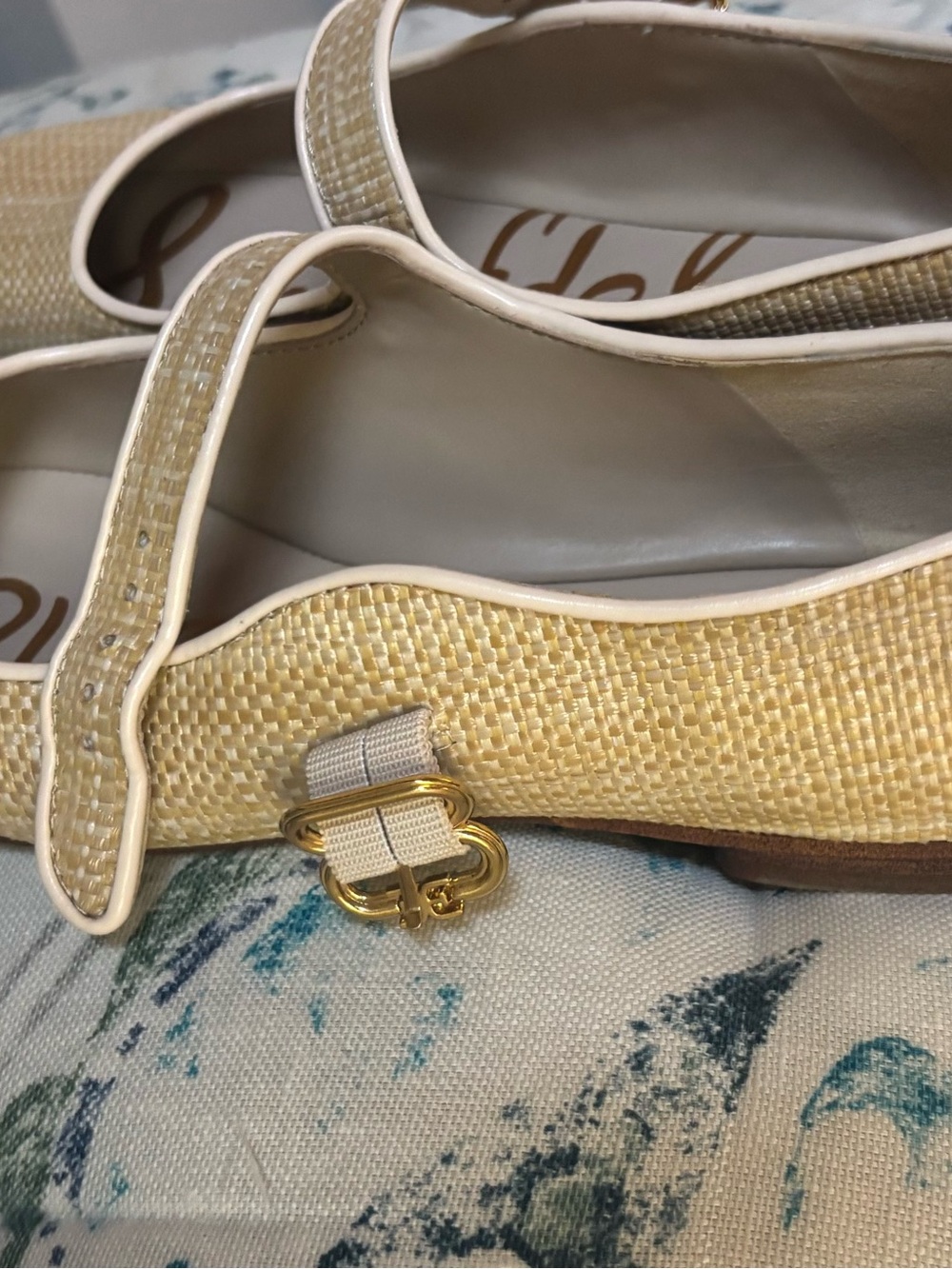 Sam Edelman Raffia Woven Mary Jane Flats with Gold Buckle - Picture 2 of 6